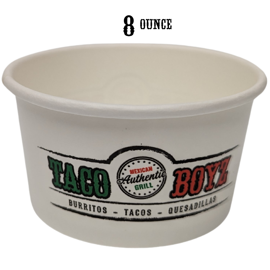 Taco Boyz 8oz White Paper Containers